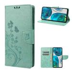 For Motorola Moto G52 Embossed Butterfly Pattern Flip Leather Phone Case(Green)