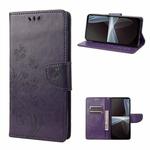 For Sony Xperia 10 IV Embossed Butterfly Pattern Flip Leather Phone Case(Dark Purple)