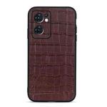 For OPPO Reno7 5G International Accurate Hole Crocodile Texture Genuine Leather Phone Case(Brown)