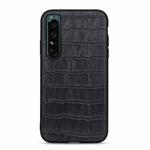 For Sony Xperia 1 IV Accurate Hole Crocodile Texture Genuine Leather Phone Case(Black)