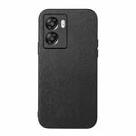 For OPPO A57 5G 2022 Wood Texture PU Phone Case(Black)