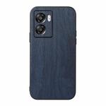 For OPPO A57 5G 2022 Wood Texture PU Phone Case(Blue)