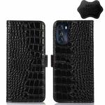 For Motorola Moto G 2022 5G Crocodile Top Layer Cowhide Leather Phone Case(Black)