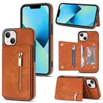 For iPhone 13 Zipper Card Holder Phone Case(Brown)
