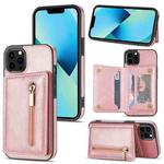 For iPhone 13 Pro Max Zipper Card Holder Phone Case (Rose Gold)