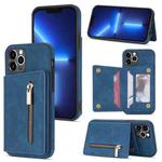 For iPhone 12 Pro Zipper Card Holder Phone Case(Blue)