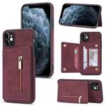 For iPhone 11 Zipper Card Holder Phone Case (Wine Red)