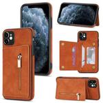 For iPhone 11 Zipper Card Holder Phone Case (Brown)
