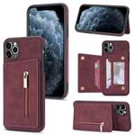 For iPhone 11 Pro Zipper Card Holder Phone Case (Wine Red)