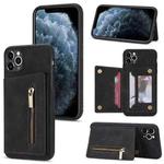 For iPhone 11 Pro Max Zipper Card Holder Phone Case (Black)