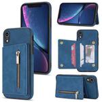 For iPhone XR Zipper Card Holder Phone Case(Blue)