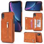 For iPhone XR Zipper Card Holder Phone Case(Brown)