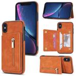 For iPhone XS Max Zipper Card Holder Phone Case(Brown)