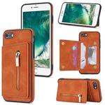 For iPhone SE 2022 / SE 2020 / 8 / 7 Zipper Card Holder Phone Case(Brown)