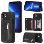 For iPhone 12 mini Zipper Card Holder Phone Case (Black)