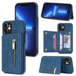 For iPhone 12 mini Zipper Card Holder Phone Case (Blue)