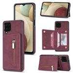 For Samsung Galaxy A12 5G Zipper Card Holder Phone Case(Wine Red)