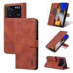 For Xiaomi Poco M4 Pro 4G AZNS Skin Feel Calf Texture Flip Leather Phone Case(Brown)