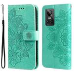 For OPPO Realme GT Neo3 7-petal Flowers Embossing Pattern Leather Phone Case(Green)