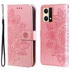 For OPPO Reno7 4G / F21 Pro 4G 7-petal Flowers Embossing Pattern Leather Phone Case(Rose Gold)