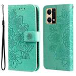 For OPPO Reno7 4G / F21 Pro 4G 7-petal Flowers Embossing Pattern Leather Phone Case(Green)