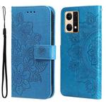 For OPPO Reno7 4G / F21 Pro 4G 7-petal Flowers Embossing Pattern Leather Phone Case(Blue)