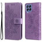 For Samsung Galaxy M33 5G Global 7-petal Flowers Embossing Pattern Leather Phone Case(Light Purple)