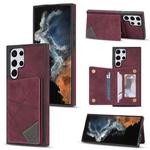 For Samsung Galaxy S22 Ultra 5G Line Card Holder Phone Case(Wine Red)