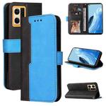 For OPPO Reno7 4G / F21 Pro 4G Stitching-Color Horizontal Flip Leather Phone Case(Blue)