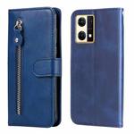 For OPPO Reno7 4G / F21 Pro 4G / 5G Calf Texture Zipper Leather Phone Case(Blue)