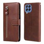 For Samsung Galaxy M33 5G Global Calf Texture Zipper Leather Phone Case(Brown)