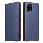 For Samsung Galaxy A12 Fierre Shann PU Genuine Leather Texture Leather Phone Case(Blue)