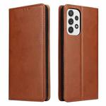 For Samsung Galaxy A73 5G Fierre Shann PU Genuine Leather Texture Leather Phone Case(Brown)