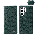 For Samsung Galaxy S22 Ultra 5G Fierre Shann Crocodile Texture Magnetic Genuine Leather Phone Case(Green)