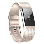 For FITBIT Charge 2 Checkered Metal Watch Band(Champagne Gold)