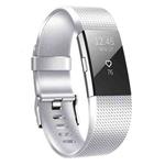 For FITBIT Charge 2 Checkered Metal Watch Band(Silver)