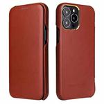 For iPhone 13 Fierre Shann Magnetic Genuine Leather Phone Case(Brown)