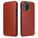For iPhone 13 Pro Fierre Shann Magnetic Genuine Leather Phone Case (Brown)