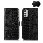 For Motorola Moto E32 4G Crocodile Top Layer Cowhide Leather Phone Case(Black)