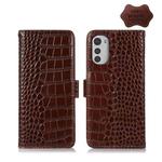 For Motorola Moto E32 4G Crocodile Top Layer Cowhide Leather Phone Case(Brown)