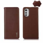For Motorola Moto E32 4G KHAZNEH Nappa Top Layer Cowhide Leather Phone Case(Brown)