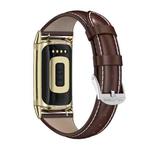 For Fitbit Charge5 Mijobs Genuine Leather Slim Watch Band(Coffee+Gold)