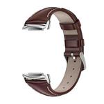 For Fitbit Charge5 Mijobs Genuine Leather Slim Watch Band(Coffee+Silver)