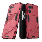 For OPPO K10 5G China Punk Armor 2 in 1 PC + TPU Shockproof Phone Case with Invisible Holder(Light Red)