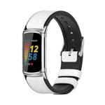 For Fitbit Charge5 Mijobs TPU + Leather Watch Band(White+Silver)