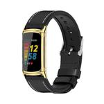 For Fitbit Charge5 Mijobs TPU + Leather Watch Band(Black+Gold)