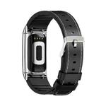 For Fitbit Charge5 Mijobs TPU + Leather Watch Band(Black+Silver)