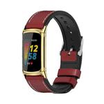 For Fitbit Charge5 Mijobs TPU + Leather Watch Band(Red+Gold)
