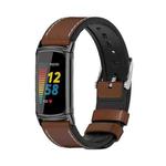 For Fitbit Charge5 Mijobs TPU + Leather Watch Band(Brown+Black)