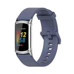 For Fitbit Charge 5 Mijobs Soft Silicone  Watch Band(Blue+Silver)